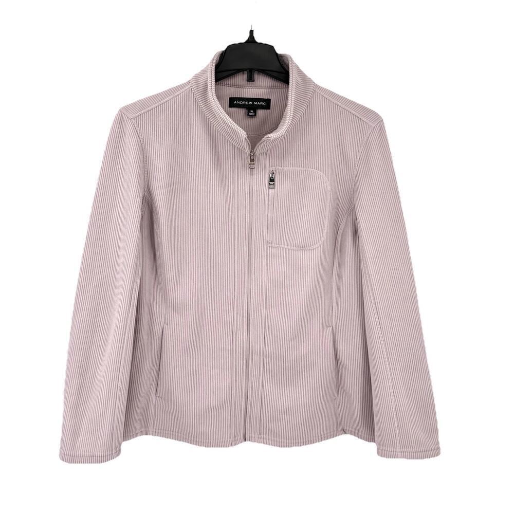 Andrew Marc Women's Ribbed Full Zip Jacket With Pockets, Lilac /Purple Size XL